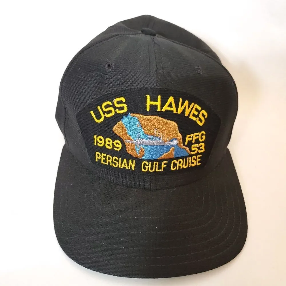 USS HAWES FFG 1989 PERSIAN gulf cruise cap black gold embroidery Dad hat